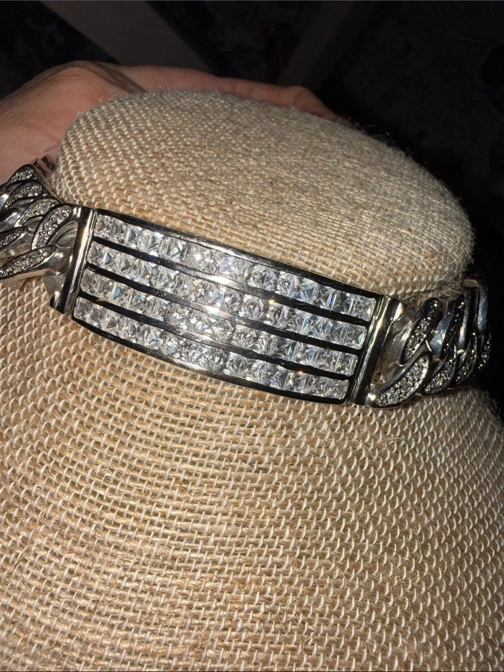 Silver Crystal Cuban Link ID Bracelet - Women Accessories